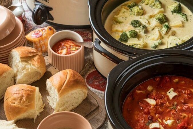 christmas soup and bread table